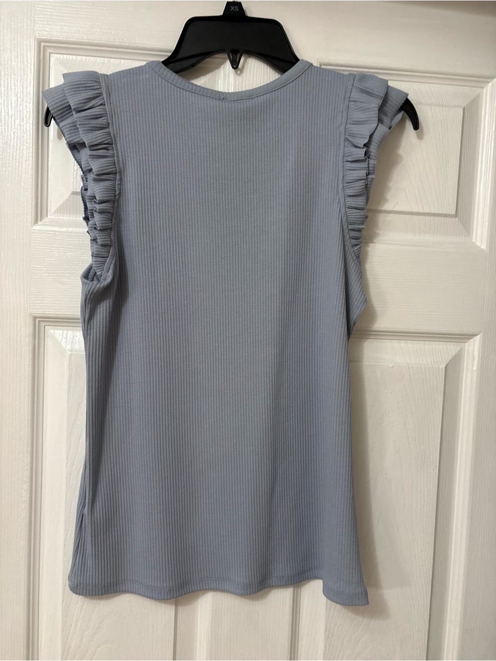 Tahari Powder Blue Ribbed Tank with Ruffle Cap Sleeves - Picture 4 of 6